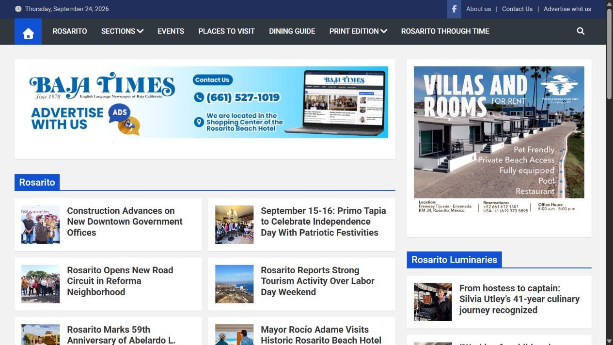 Portada del sitio Baja Times